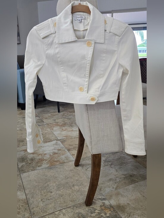 bebe Jackets & Blazers - bebe Cropped White Button-Front Jean Jacket